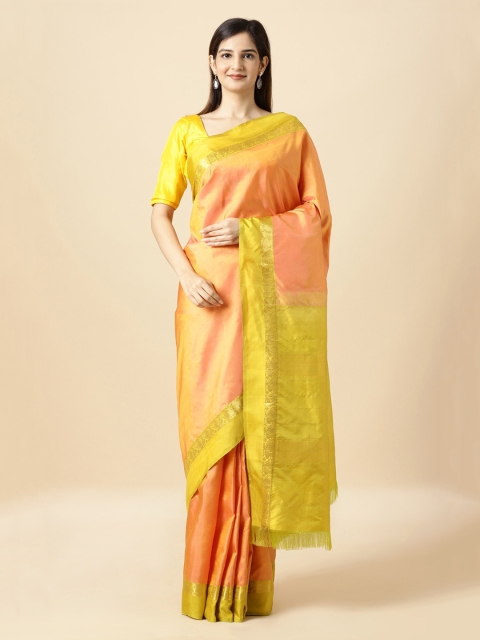 

Taneira Orange & Yellow Pure Silk Woven Design Kanjeevaram Saree