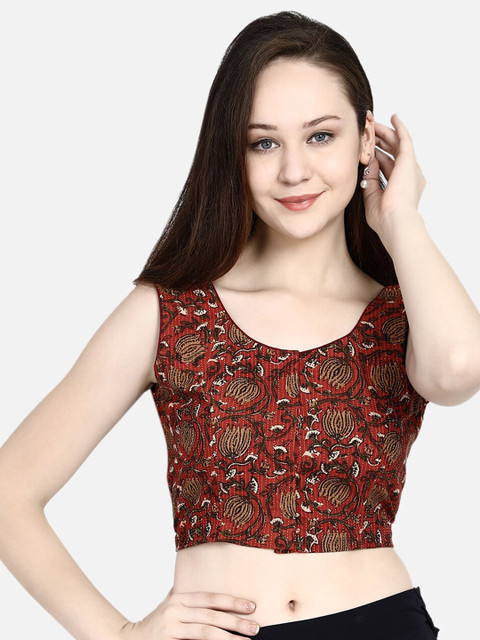 

Molcha Women Maroon & Brown Printed Cotton Saree Blouse