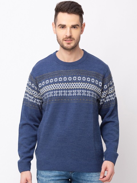 

Globus Men Blue Self Design Pullover Sweater