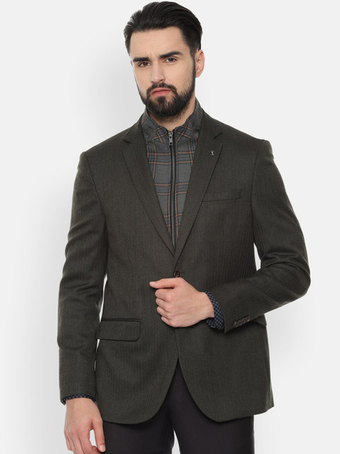 

Van Heusen Men Charcoal Grey Solid Slim-Fit Single-Breasted Formal Blazer