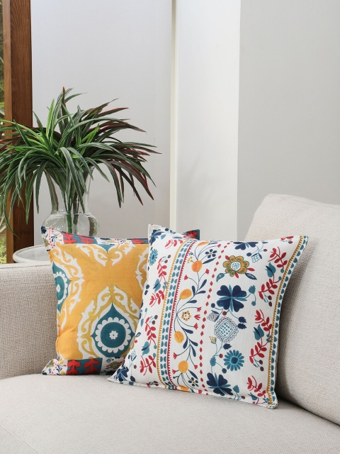 

BLUE BOAT Blue & Yellow Set of 2 Ethnic Motifs Square Cushion Covers