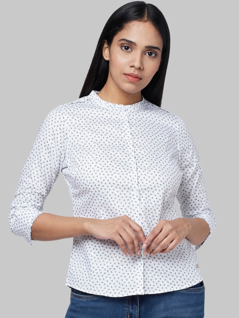 

Park Avenue Woman White Regular Fit Printed Casual Shirt