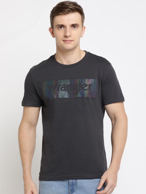 

Wrangler Men Charcoal Grey Printed Round Neck Slim-Fit T-shirt