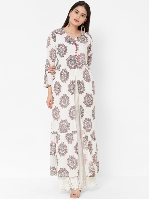 

Vedic Women White & Green Printed Anarkali Kurta