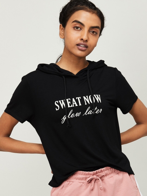 

Kappa Women Black Printed Hood T-shirt