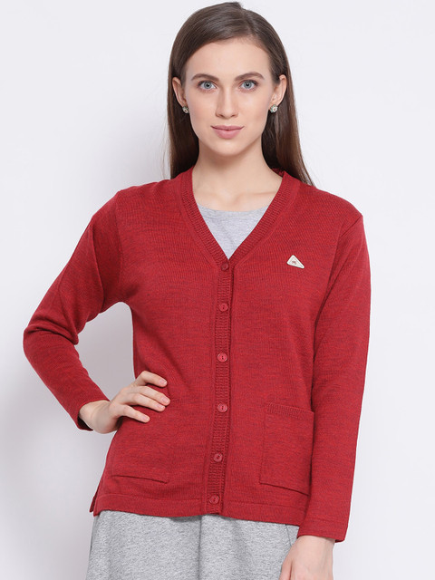 

Monte Carlo Women Red Solid Woolen Cardigan Sweater