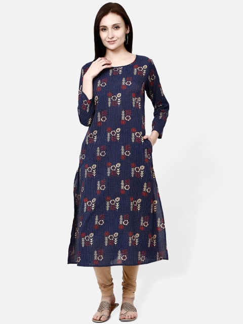 

Molcha Women Blue & Beige Printed Straight Kurta