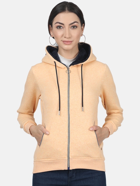 

Monte Carlo Women Peach-Coloured Solid Hooded Sweatshirt