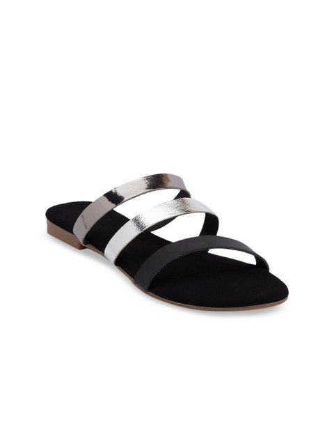 

ERIDANI Women Black Colourblocked Open Toe Flats