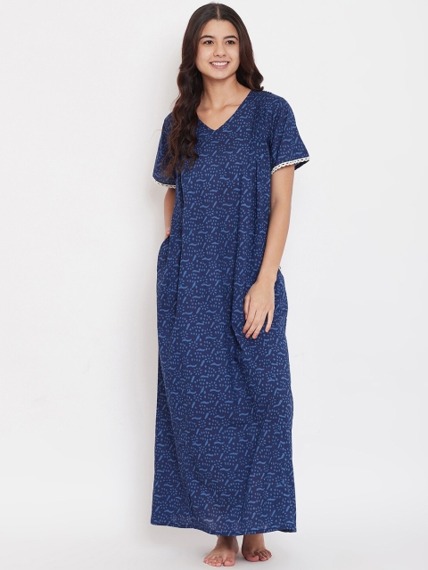 

The Kaftan Company Blue Printed Nightdress