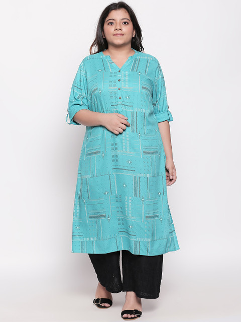 

RANGMANCH PLUS by Pantaloons Women Blue Printed A-Line Kurta