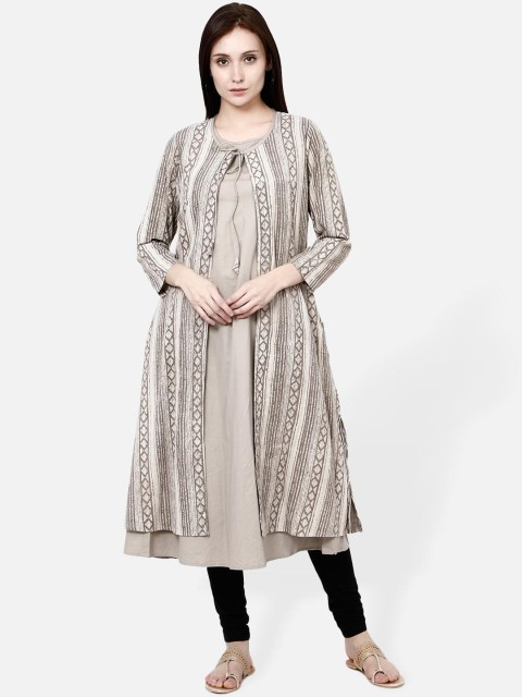 

Molcha Women Beige Solid Layered Anarkali Kurta