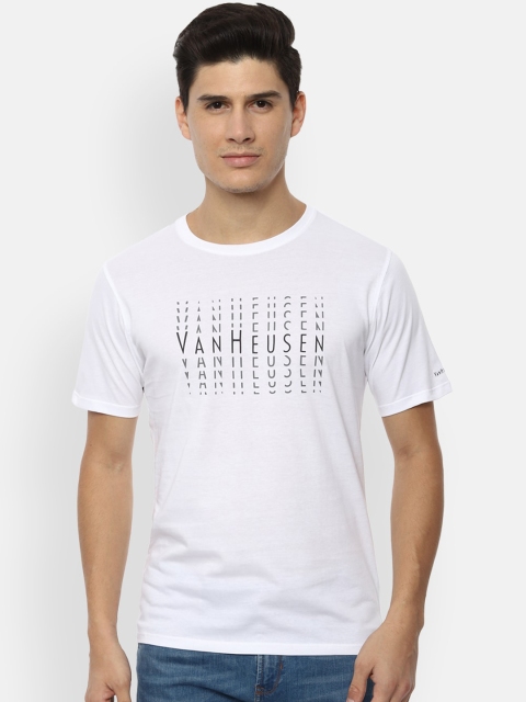 

V Dot Men White Printed Slim Fit Round Neck T-shirt