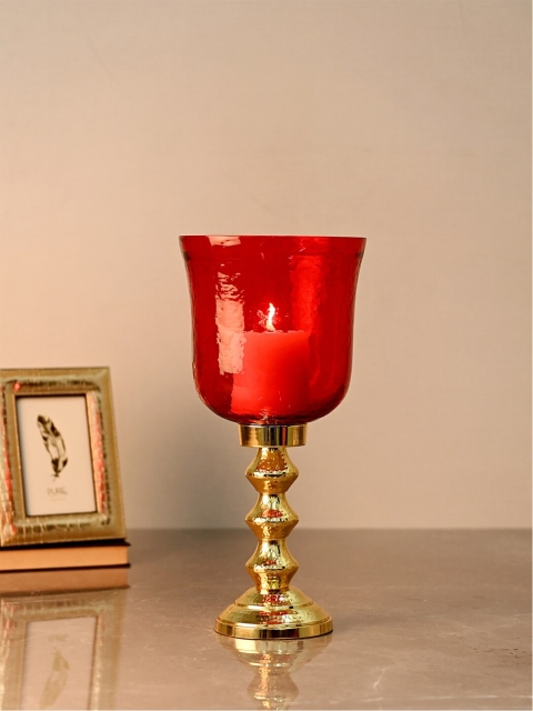 

Pure Home and Living Large Red Shell Hammered Hurricane Glass Candle Holders