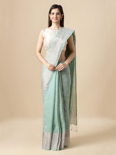 

Taneira Green Solid Pure Linen Saree