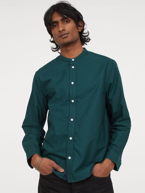 

H&M Men Green Solid Regular Fit Grandad Shirt