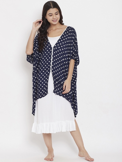 

The Kaftan Company White & Navy Blue Printed Nightdress