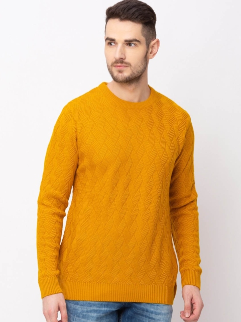 

Globus Men Mustard Yellow Self Design Pullover Sweater