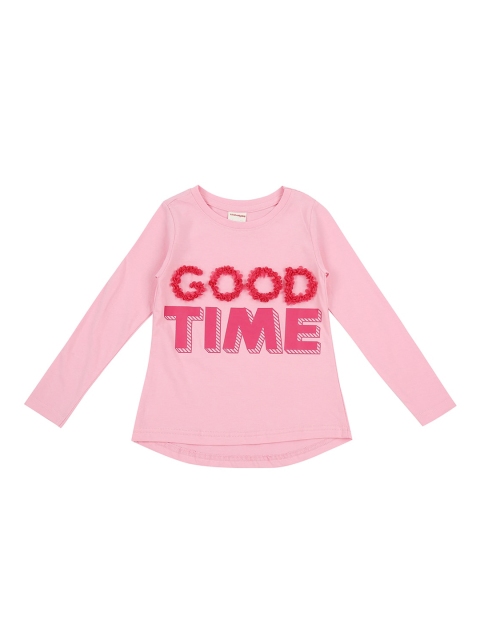 

RAINE AND JAINE Girls Pink Printed Floral Embroidered T-shirt