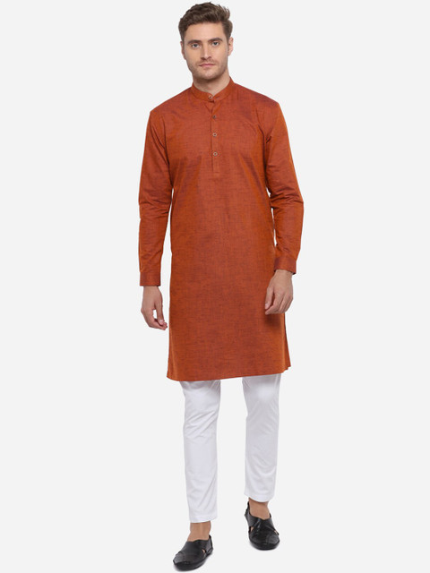 

JADE BLUE Men Rust Orange Solid Straight Modi Kurta