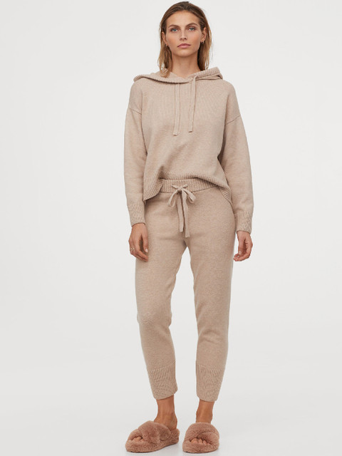 

H&M Women Beige Solid Knitted Sustainable Joggers