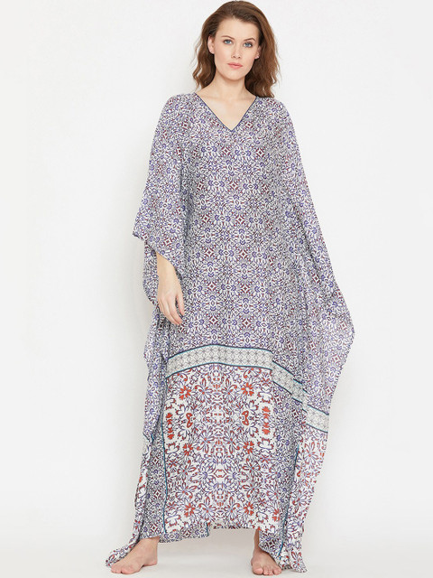 

The Kaftan Company Off-White & Blue Printed Nightdress