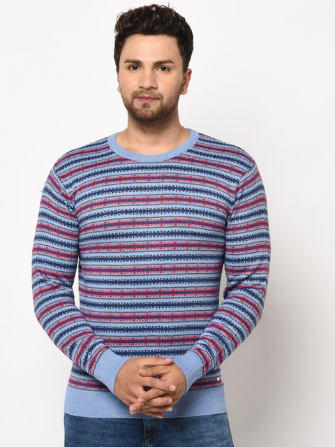 

98 Degree North Men Blue Printed Pullover Sweater