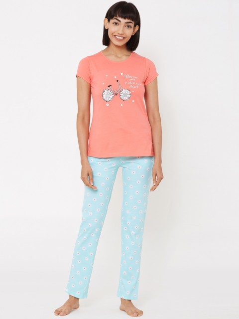

Sweet Dreams Women Orange & Blue Printed Night suit