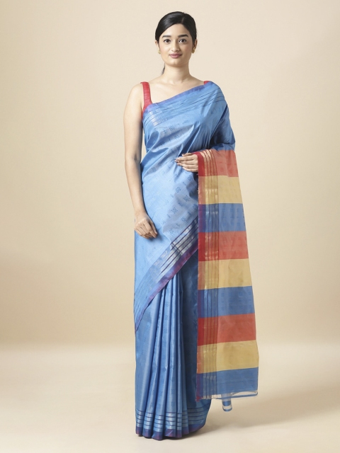 

Taneira Blue & Peach-Coloured Pure Silk Woven Design Handloom Sustainable Saree
