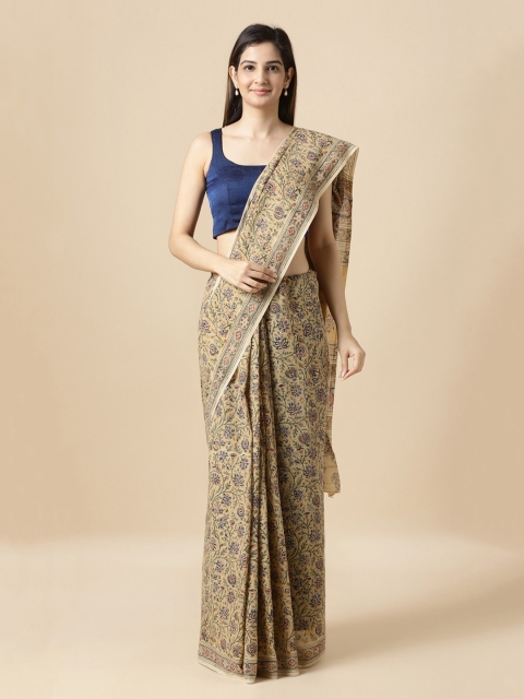 

Taneira Beige Pure Cotton Printed Block Print Saree