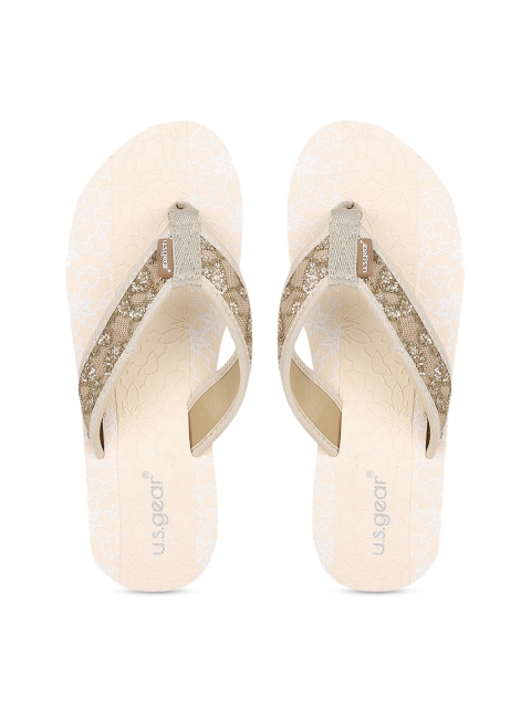 

US Gear Women Beige Lace Detail Thong Flip-Flops