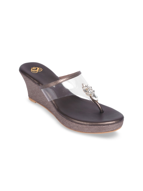 

Sole To Soul Women Bronze-Toned & Transparent Embellished Sandals