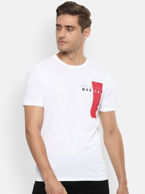 

V Dot Men White Printed Slim Fit Round Neck T-shirt