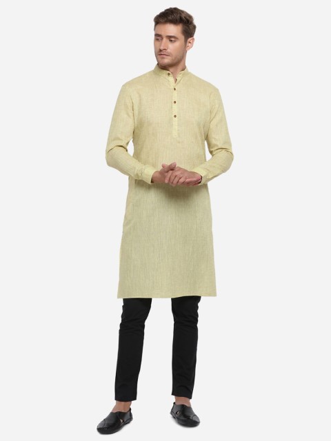

JADE BLUE Men Yellow Woven Design Straight Modi Kurta