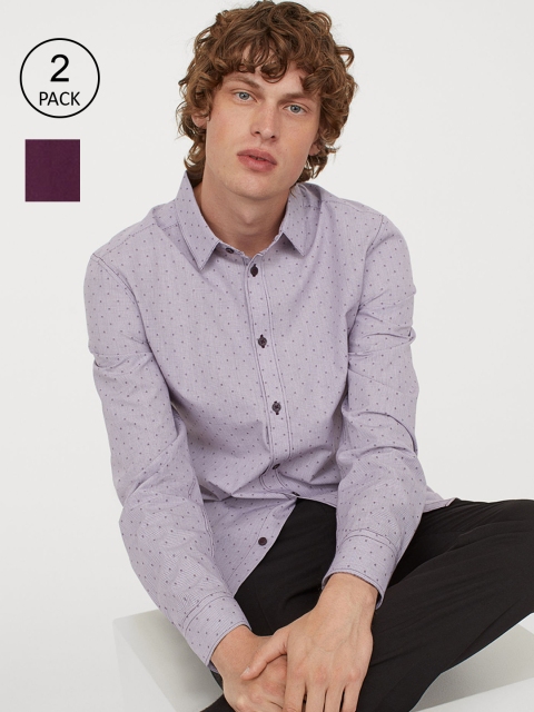 

H&M Men 2-Pack Regular Fit Shirts, Purple