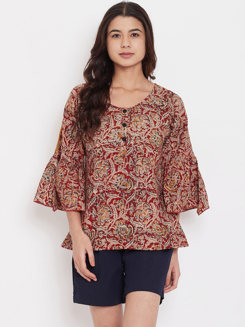 

The Kaftan Company Women Maroon & Black Printed Nightsuit