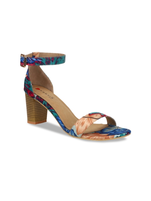 

Footin Women Blue & Peach-Coloured Printed Block Heels