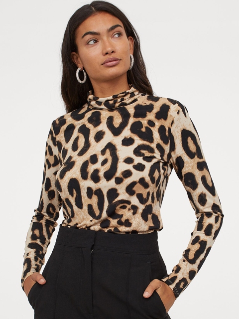 

H&M Women Beige Printed Open-Backed Top