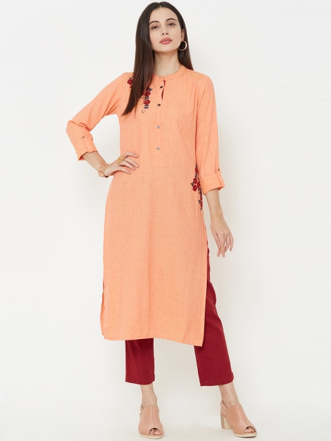 

FASHOR Women Peach-Coloured Solid Straight Kurta