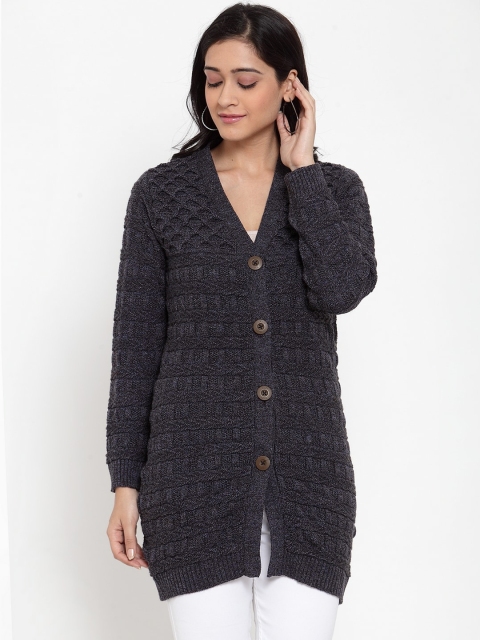 

Kalt Women Grey Self Design Cardigan Sweater