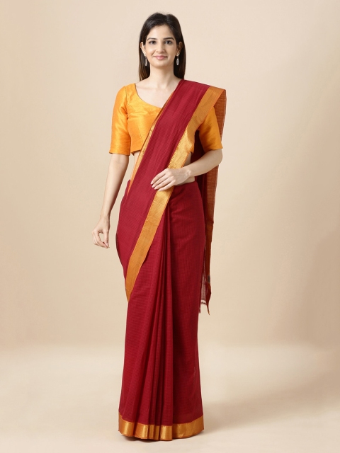

Taneira Red Pure Cotton Solid Mangalagiri Saree