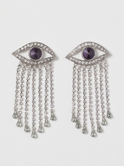 H&M Silver-Toned Eye-shaped Rhinestone Earrings