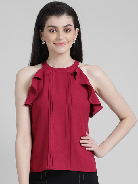 

Zink London Women Magenta Solid Top