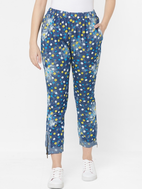 

Juliet Women Blue & Yellow Tapered Fit Printed Regular Trousers