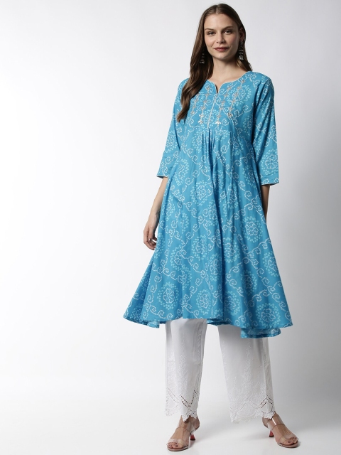 

Soch Women Blue Bandhani Printed A-Line Kurta