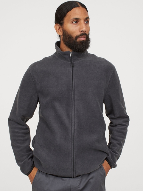 

H&M Men Grey Solid Thermolite Fleece Jacket