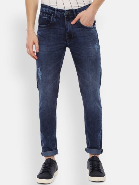 

V Dot Men Navy Blue Slim Fit Mid-Rise Low Distress Stretchable Jeans