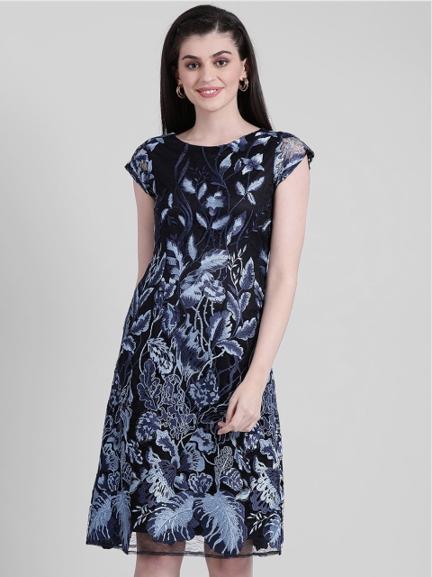

Zink London Women Black Printed Fit and Flare Dress