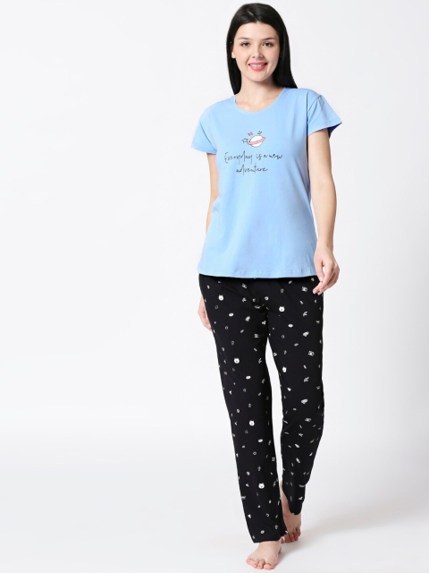 

I like me Women Blue & Black Printed Night suit