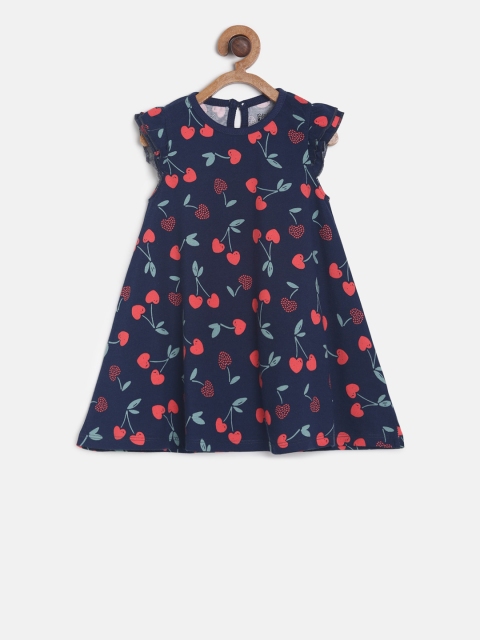 

MINI KLUB Girls Navy Blue & Red Floral Print A-Line Dress